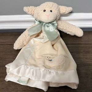 Bearington Baby Lamby Snuggler Lovey Plush Security Blanket Sherpa Satin Trim